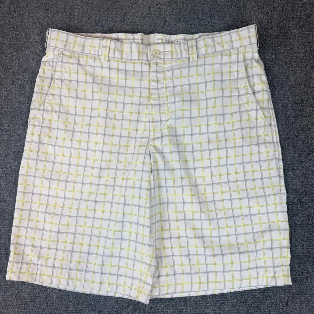 Nike Golf Mens 36 Plaid Shorts White Grey Yellow Performance Stretch